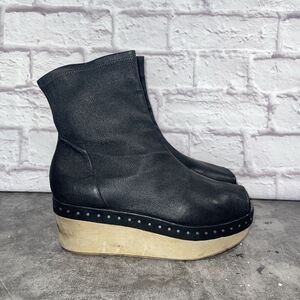Rick Owens Women's Black Leather Sock Wood Platform Boots US Size 10 EU Size 40